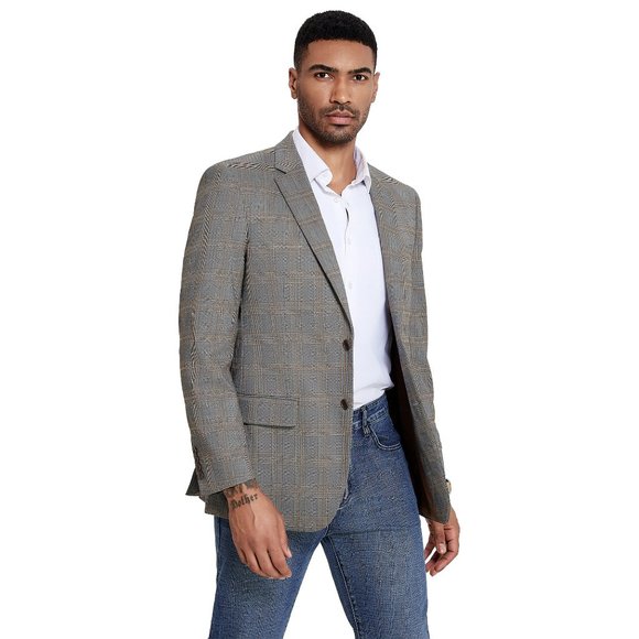 NEW Mens Blazer Jacket Tanned Gray Glen Check by ZeGarie - Picture 3 of 5